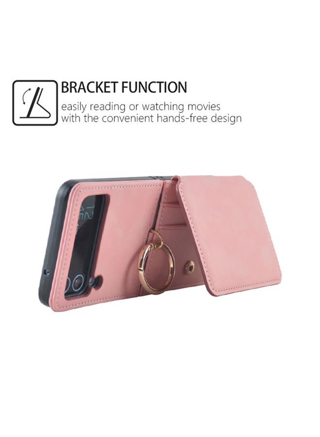 Asuwish Phone Case for Samsung Galaxy Z Flip 4 5G 2022 Wallet Cover with Ring Crossbody Strap Lanyard Credit Card Holder Stand Cell Accessories ZFlip4 Z4 Flip4 4Z Women Men Rosegold - Image 2