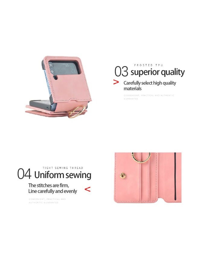 Asuwish Phone Case for Samsung Galaxy Z Flip 4 5G 2022 Wallet Cover with Ring Crossbody Strap Lanyard Credit Card Holder Stand Cell Accessories ZFlip4 Z4 Flip4 4Z Women Men Rosegold - Image 5