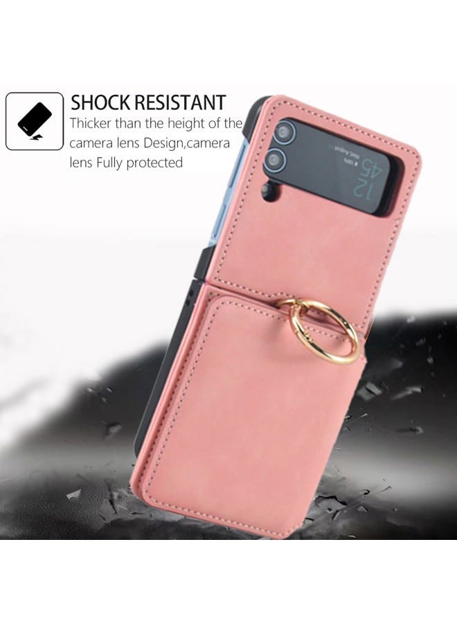 Asuwish Phone Case for Samsung Galaxy Z Flip 4 5G 2022 Wallet Cover with Ring Crossbody Strap Lanyard Credit Card Holder Stand Cell Accessories ZFlip4 Z4 Flip4 4Z Women Men Rosegold - Image 3
