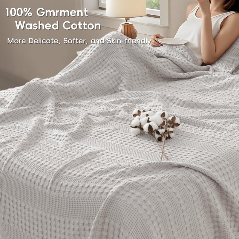 PHF 100% Cotton Waffle Weave Blanket King Size for Bed, Soft Lightweight & Breathable, All-Season Comfort, Luxury Aesthetic Woven Bedding for Home Decor, 108"x90", Light Grey - Image 2