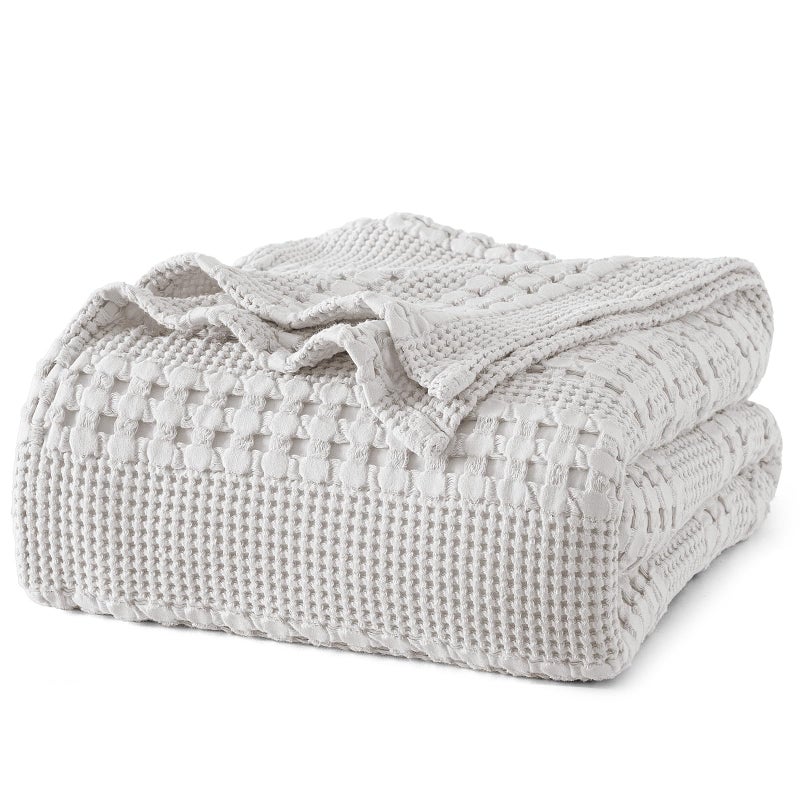PHF 100% Cotton Waffle Weave Blanket King Size for Bed, Soft Lightweight & Breathable, All-Season Comfort, Luxury Aesthetic Woven Bedding for Home Decor, 108"x90", Light Grey - Image 1