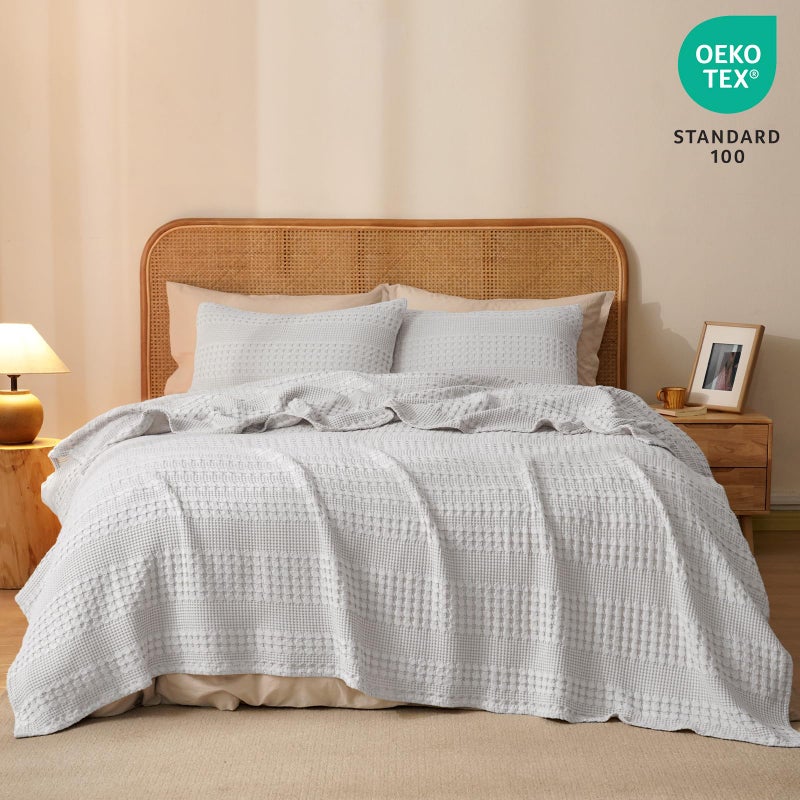 PHF 100% Cotton Waffle Weave Blanket King Size for Bed, Soft Lightweight & Breathable, All-Season Comfort, Luxury Aesthetic Woven Bedding for Home Decor, 108"x90", Light Grey - Image 5
