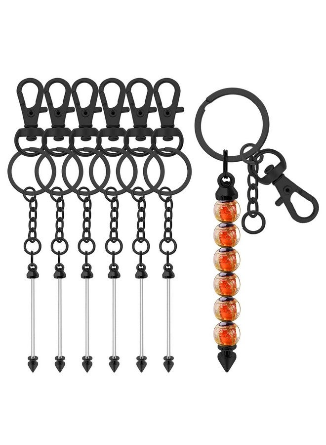 Oubaka 8Pcs Beadable Keychains Bars Blanks Bead Keychain Bar Metal Beaded Keychains Diy Keychains Bars Metal Beadable Diy Keyring Items Kit For Pendant Diy Crafts Jewelry Making Gift(Black) - Image 1