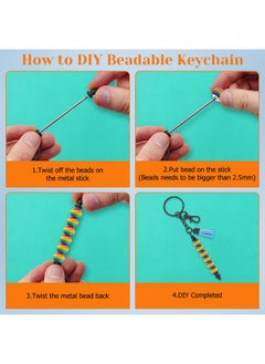 Oubaka 8Pcs Beadable Keychains Bars Blanks Bead Keychain Bar Metal Beaded Keychains Diy Keychains Bars Metal Beadable Diy Keyring Items Kit For Pendant Diy Crafts Jewelry Making Gift(Black)  - Image 4