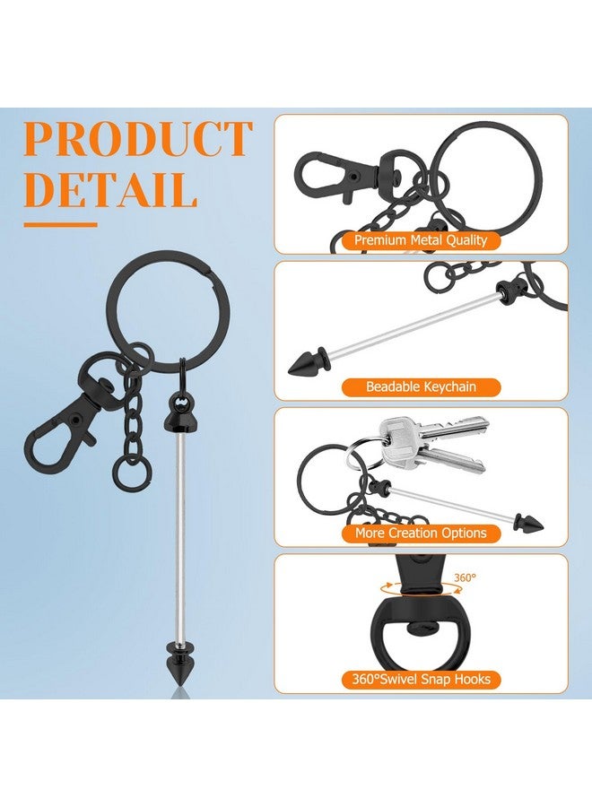Oubaka 8Pcs Beadable Keychains Bars Blanks Bead Keychain Bar Metal Beaded Keychains Diy Keychains Bars Metal Beadable Diy Keyring Items Kit For Pendant Diy Crafts Jewelry Making Gift(Black) - Image 3
