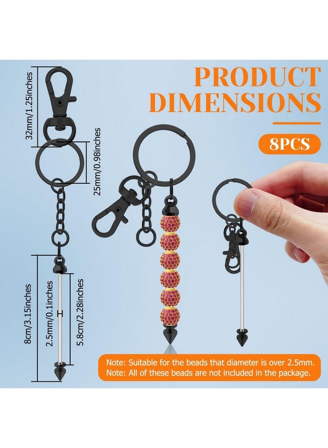 Oubaka 8Pcs Beadable Keychains Bars Blanks Bead Keychain Bar Metal Beaded Keychains Diy Keychains Bars Metal Beadable Diy Keyring Items Kit For Pendant Diy Crafts Jewelry Making Gift(Black) - Image 2