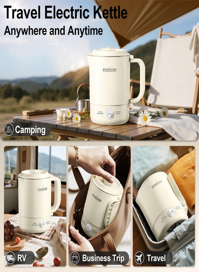 Stariver Portable Travel Kettle, 600ML Small Electric Kettle with Foldable Handle, Food Grade Stainless Steel Collapsible Water Boiler with Dual Modes, Compact Portable Kettle for RV, Camping, Beige - Image 5