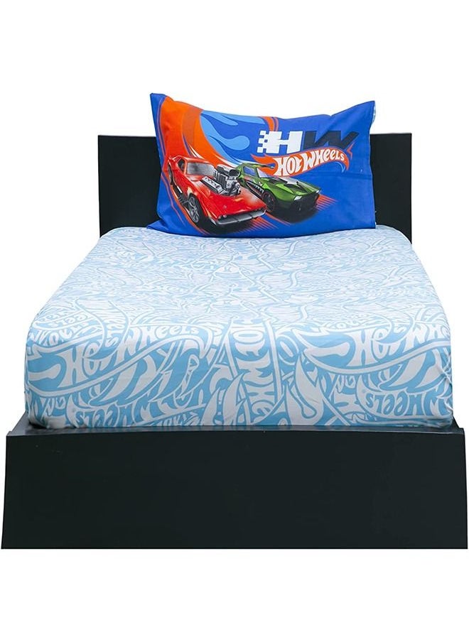 Hotel Linen Klub - Kidz Klub Hot Wheel Fitted Sheet Single 2 pcs set- Fabric Super Soft Quality Size: Fitted Sheet 120 x 200cm+25cm + 1 Pillowcase 5 x75cm,Sky Blue - Image 1