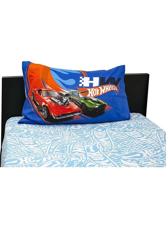 Hotel Linen Klub - Kidz Klub Hot Wheel Fitted Sheet Single 2 pcs set- Fabric Super Soft Quality Size: Fitted Sheet 120 x 200cm+25cm + 1 Pillowcase 5 x75cm,Sky Blue - Image 1