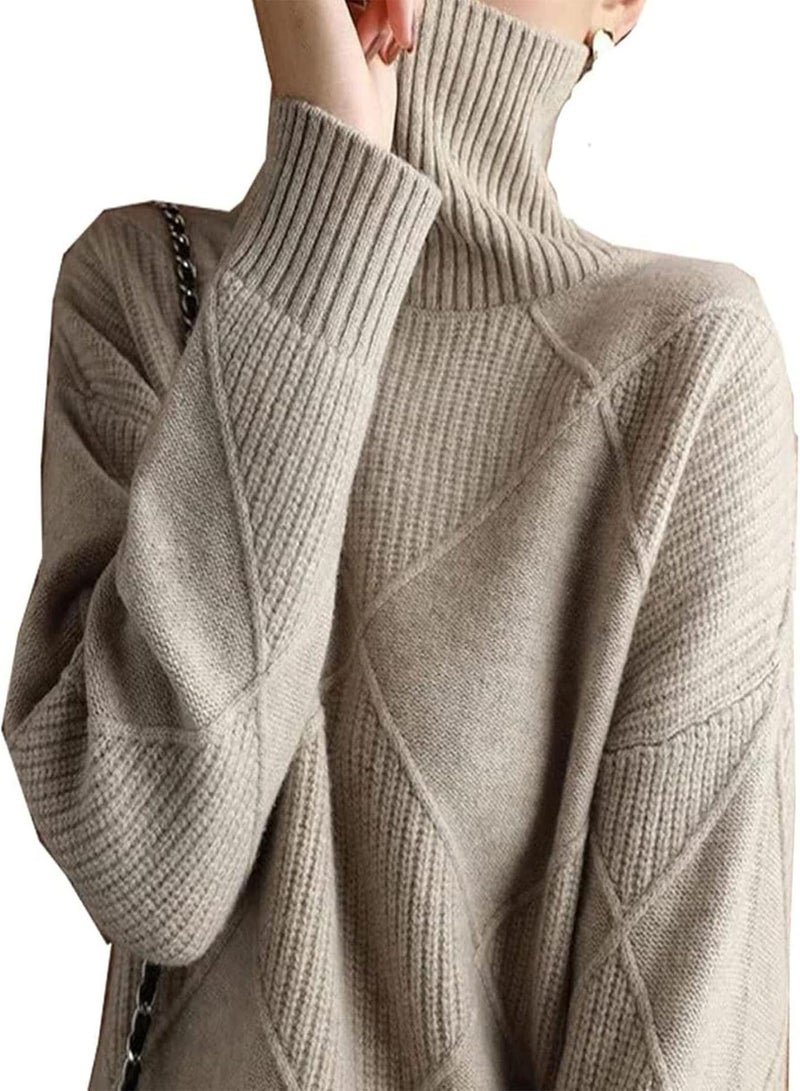 GGOOT Turtleneck Sweater, Long Sleeve High Neck Winter Sweater, Autumn Loose Solid Color Knitted Pullover Sweater Jumper for Women - Image 1