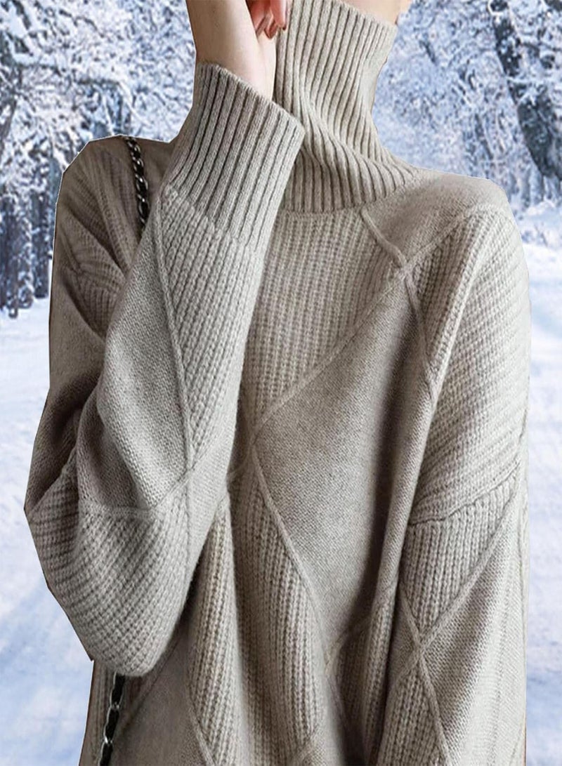 GGOOT Turtleneck Sweater, Long Sleeve High Neck Winter Sweater, Autumn Loose Solid Color Knitted Pullover Sweater Jumper for Women - Image 3