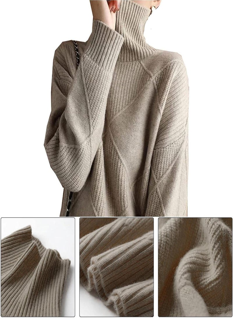 GGOOT Turtleneck Sweater, Long Sleeve High Neck Winter Sweater, Autumn Loose Solid Color Knitted Pullover Sweater Jumper for Women - Image 5