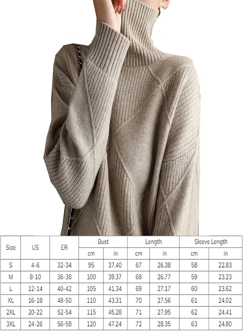 GGOOT Turtleneck Sweater, Long Sleeve High Neck Winter Sweater, Autumn Loose Solid Color Knitted Pullover Sweater Jumper for Women - Image 4