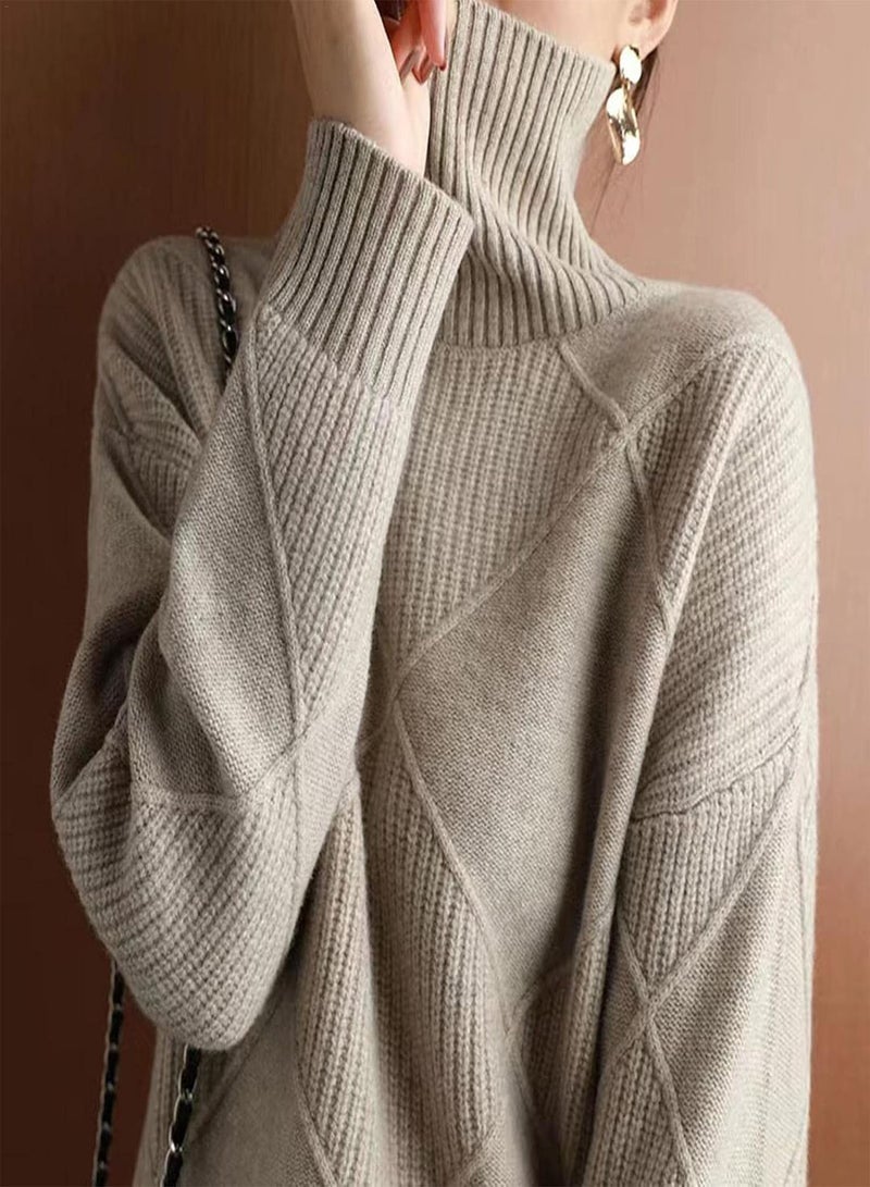 GGOOT Turtleneck Sweater, Long Sleeve High Neck Winter Sweater, Autumn Loose Solid Color Knitted Pullover Sweater Jumper for Women - Image 2