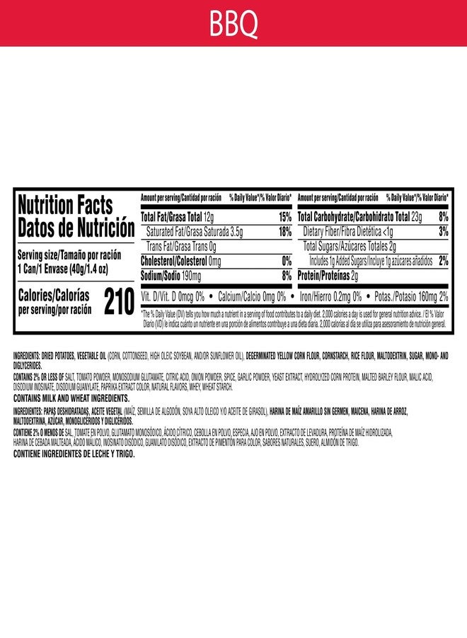 Pringles Potato Crisps Chips, Lunch Snacks, Office and Kids Snacks, Grab N' Go Pack, BBQ, 1.4oz Can (1 Can) - Image 5