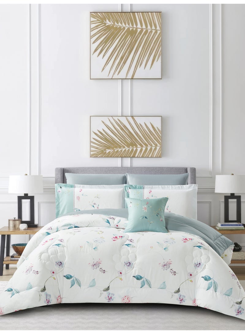 Donetella Bedding Comforter Set, King Size Fits 200x200 cm - 6-Pcs Digital Print Quilted Bed Set, Microfiber Fabric - 1 Comforter, 1 Fitted Sheet, 2 Pillow Shams, 2 Pillowcases. - Image 1