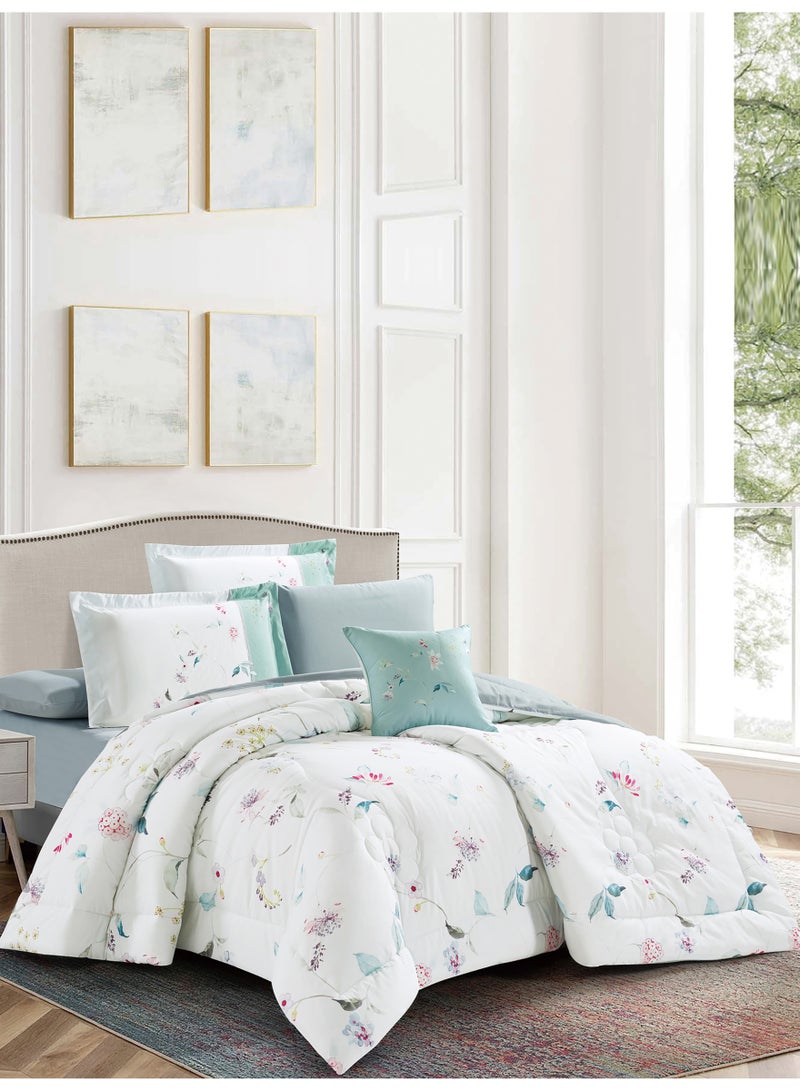 Donetella Bedding Comforter Set, King Size Fits 200x200 cm - 6-Pcs Digital Print Quilted Bed Set, Microfiber Fabric - 1 Comforter, 1 Fitted Sheet, 2 Pillow Shams, 2 Pillowcases. - Image 2