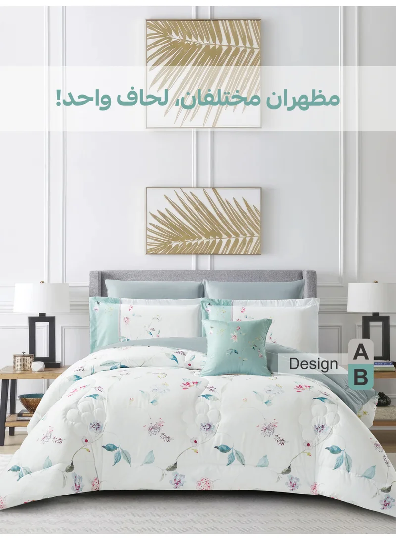 Donetella Bedding Comforter Set, King Size Fits 200x200 cm - 6-Pcs Digital Print Quilted Bed Set, Microfiber Fabric - 1 Comforter, 1 Fitted Sheet, 2 Pillow Shams, 2 Pillowcases.