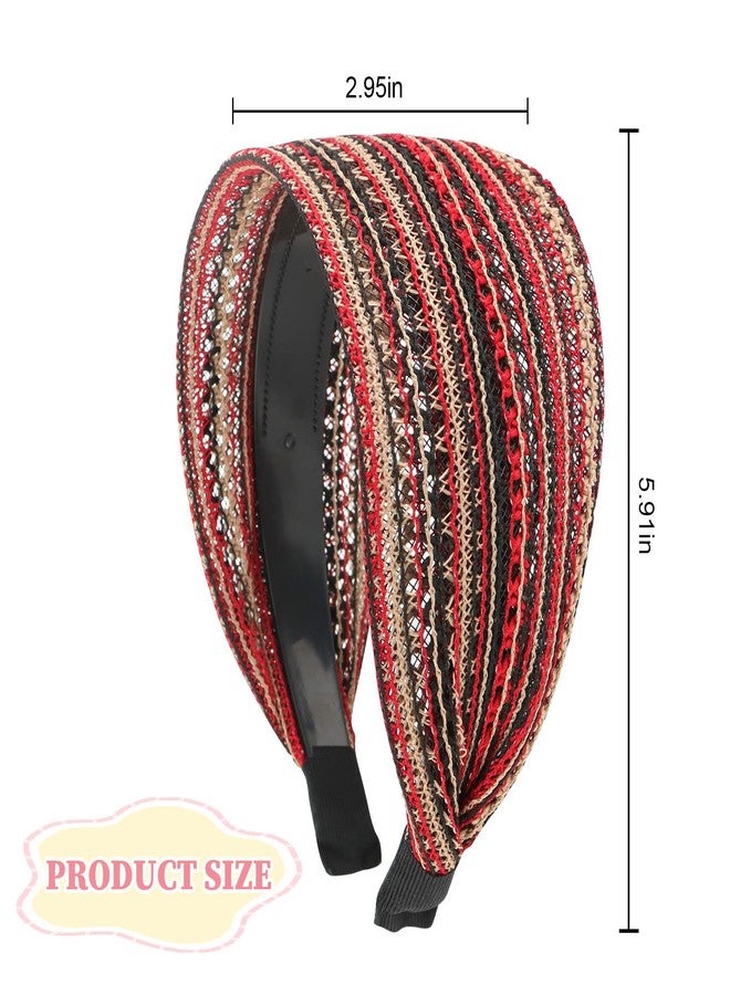 ACO-UINT Hairband, Boho Style Headbands for Women, Non-slip Wide Head Bands for Women's Hair, Thick Headbands with Teeth, Fabric Headbands for Women Girls (Red, 1 Count Pack of 1) - Image 2