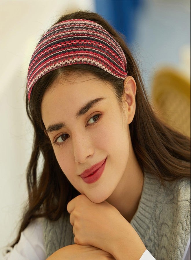 ACO-UINT Hairband, Boho Style Headbands for Women, Non-slip Wide Head Bands for Women's Hair, Thick Headbands with Teeth, Fabric Headbands for Women Girls (Red, 1 Count Pack of 1) - Image 3