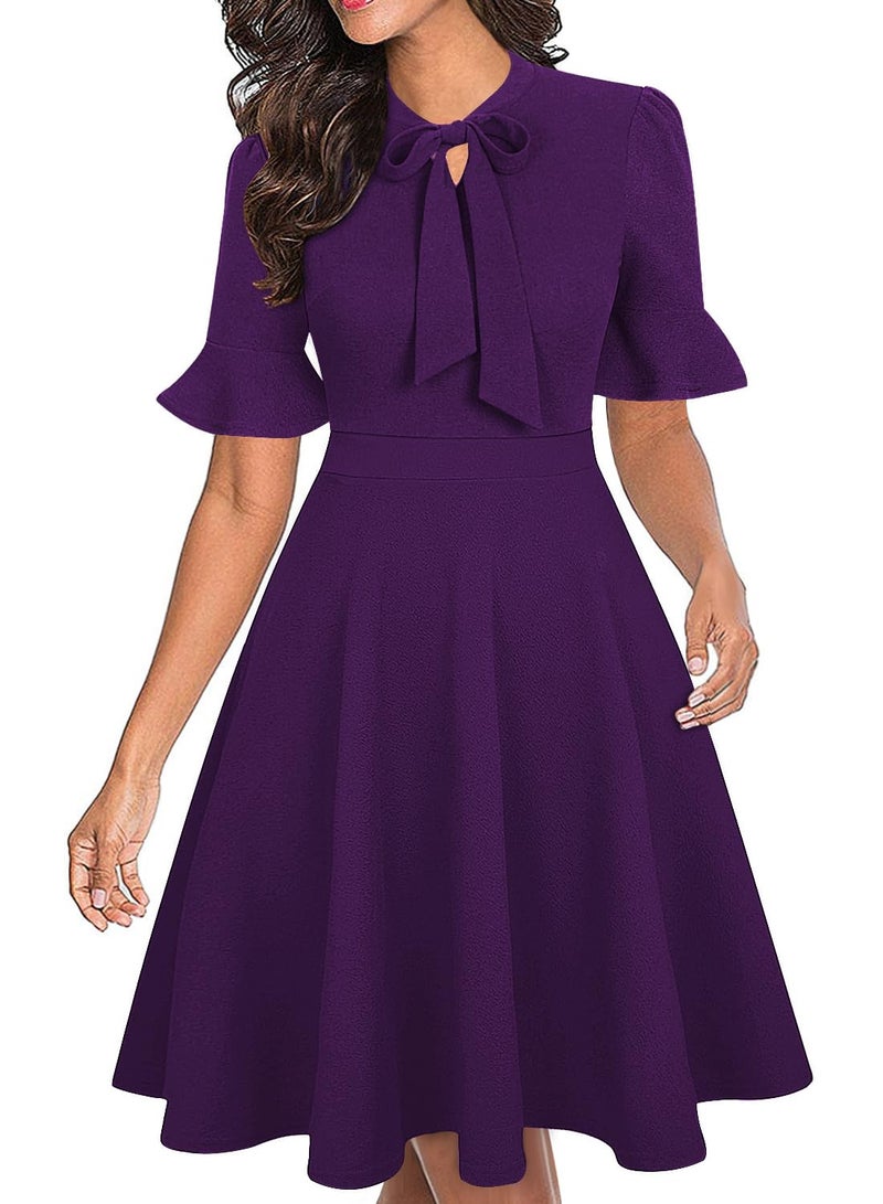 RANPHEE Purple Dress for Woman 2026 Dark Color Wedding Guest Church Cocktail Tea Party Women Summer Spring Elegant Formal Funeral Work Dresses L - Image 3