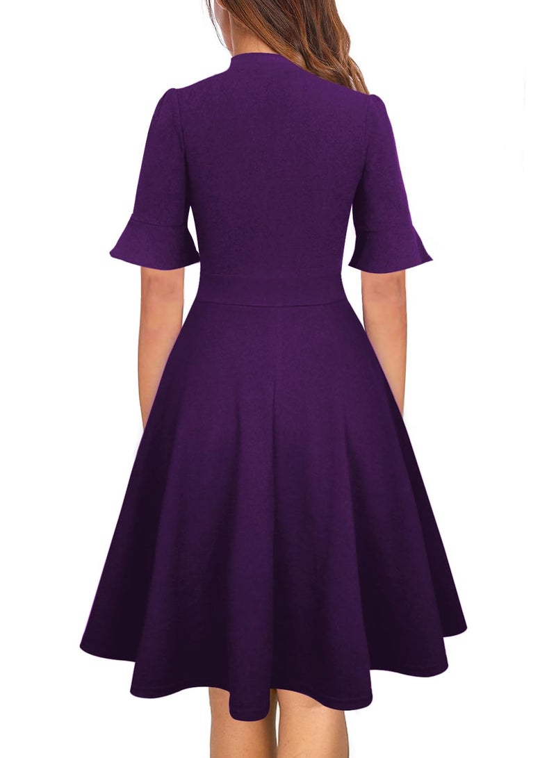 RANPHEE Purple Dress for Woman 2026 Dark Color Wedding Guest Church Cocktail Tea Party Women Summer Spring Elegant Formal Funeral Work Dresses L - Image 2