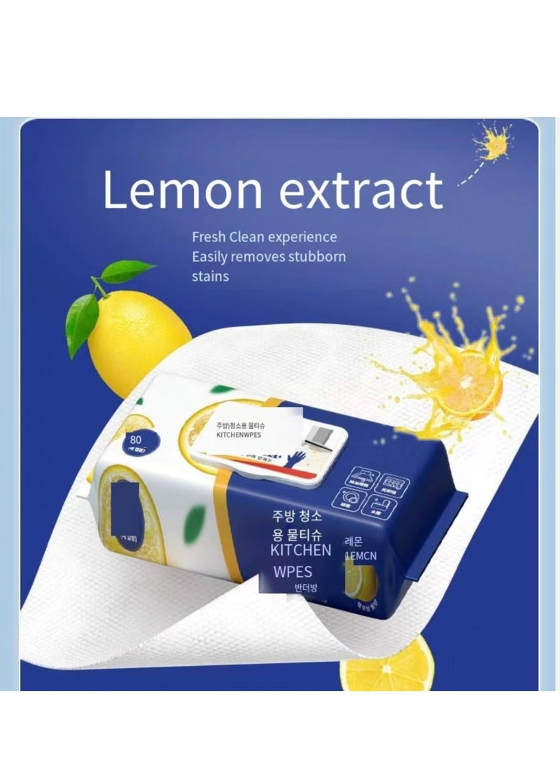 (2packs)Kitchen Wipes, 80 Count, Lemon Scented,remove oil and stains Multi-Purpose Cleaning Wipes Absorbent and Disposable Cleaning Cloths. Safe on Skin and Multiple Surfaces.  - Image 5