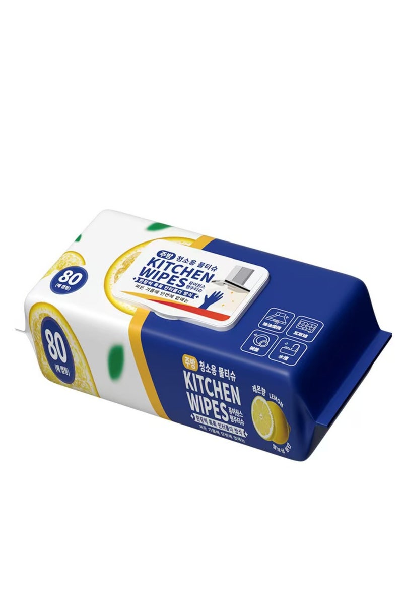 (2packs)Kitchen Wipes, 80 Count, Lemon Scented,remove oil and stains Multi-Purpose Cleaning Wipes Absorbent and Disposable Cleaning Cloths. Safe on Skin and Multiple Surfaces.  - Image 1