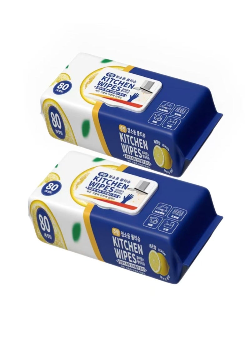 (2عبوات) منديل مطبخ ، 80 قطعة ، برائحة الليمون ، إزالة الزيت والبقع ، منديل تنظيف متعدد الاستخدامات ، منديل تنظيف ماصة وقابل للتصرف . آمن على البشرة والعديد من الأسطح. - Image 1