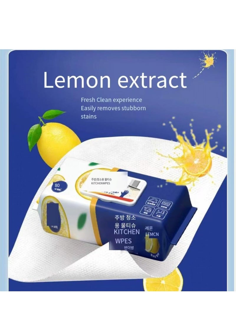 (2عبوات) منديل مطبخ ، 80 قطعة ، برائحة الليمون ، إزالة الزيت والبقع ، منديل تنظيف متعدد الاستخدامات ، منديل تنظيف ماصة وقابل للتصرف . آمن على البشرة والعديد من الأسطح. - Image 5