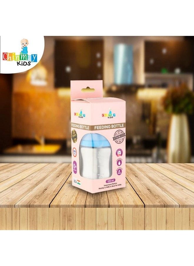 Chinmay Kids - Thermal Insulation Stainless Steel Newborn Baby Feeding Bottle Bpa Free (Steel Blue 125 Ml) - Image 1