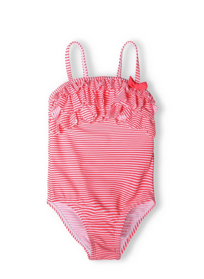 MINOTI Kids Girls' One-Piece Swimsuit with Stripes with Ruffles and Bow - Image 1
