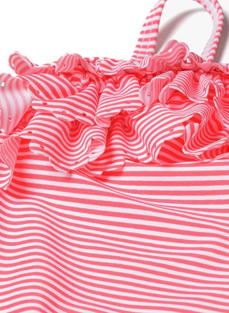 MINOTI Kids Girls' One-Piece Swimsuit with Stripes with Ruffles and Bow - Image 3