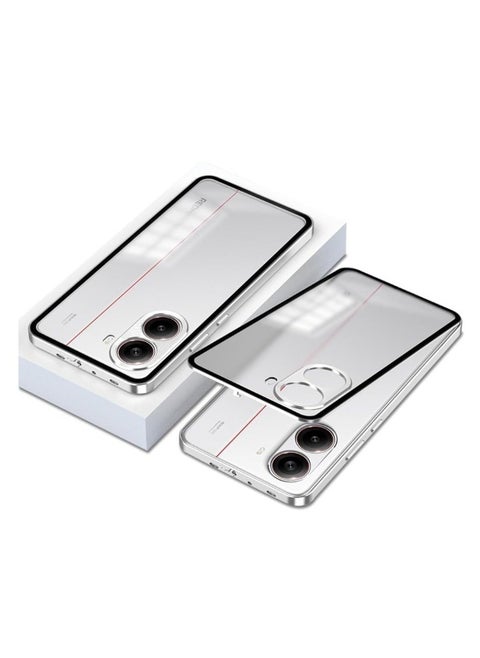 Case Compatible with Xiaomi Poco X7 Pro/Redmi Turbo 4 Magnetic Metal Frame+Matte Translucent Tempered Glass Back Non Slip Shockproof Case with Camera Protector