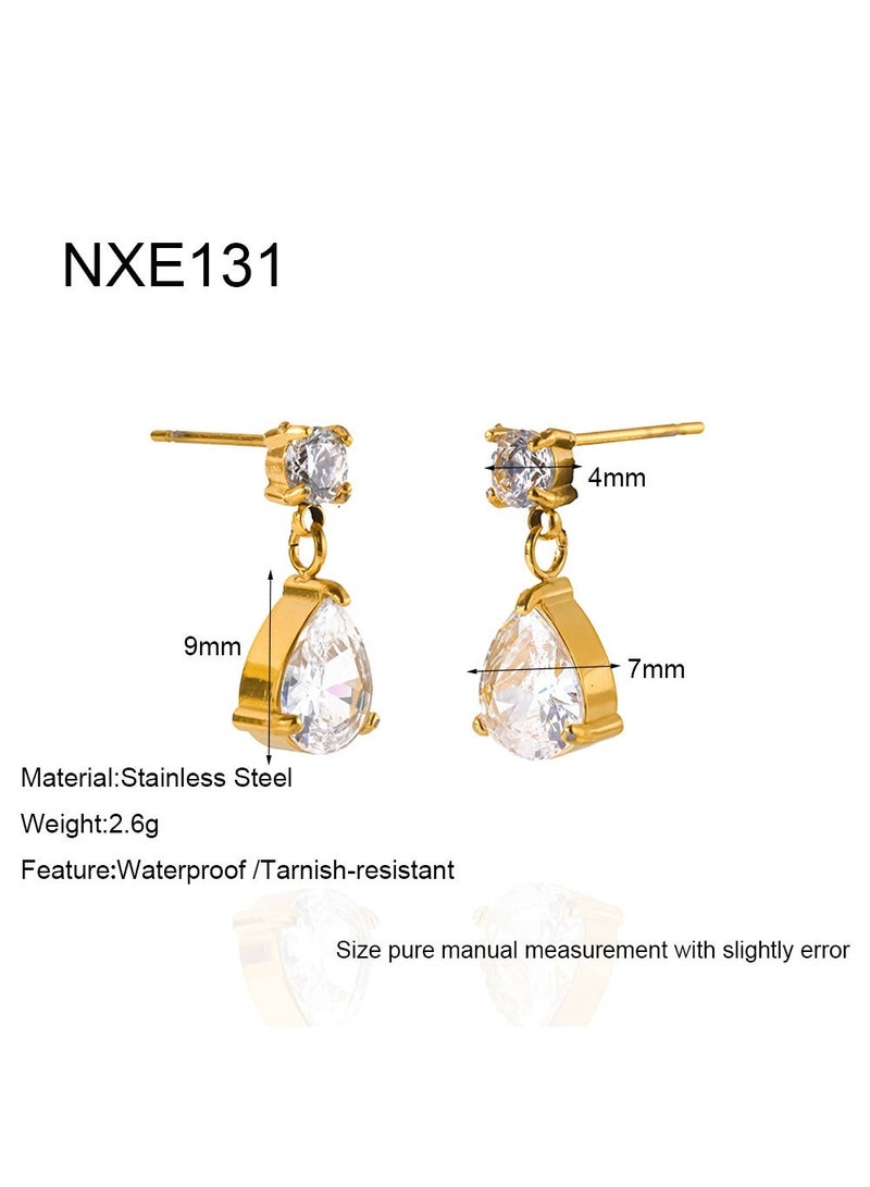 CLARA 18K Gold Plated Stainless Steel Drop Earrings for Women - Teardrop Crystal Dangle Earrings - Image 3
