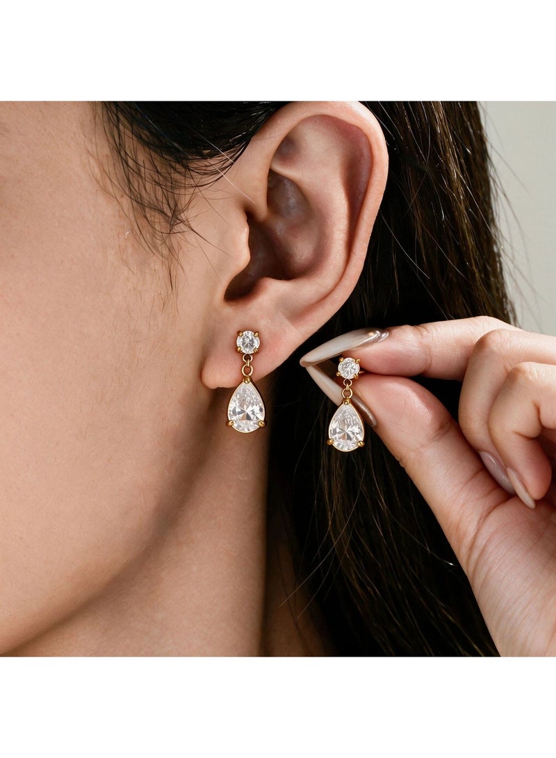 CLARA 18K Gold Plated Stainless Steel Drop Earrings for Women - Teardrop Crystal Dangle Earrings - Image 4