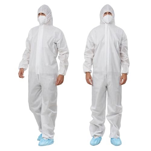 Greenour Hazmat Suits Pack of 12 Disposable Coveralls with Hood Breathable White SMS Painters Suit (Medium) - Image 2