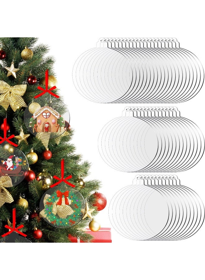 TPGP 80 Pieces Acrylic Christmas Ornament Blank Transparent Acrylic Tag Round Lantern Peach Heart Shapes for Christmas Home Party DIY Craft Decorations (Christmas Round Style)  - Image 1