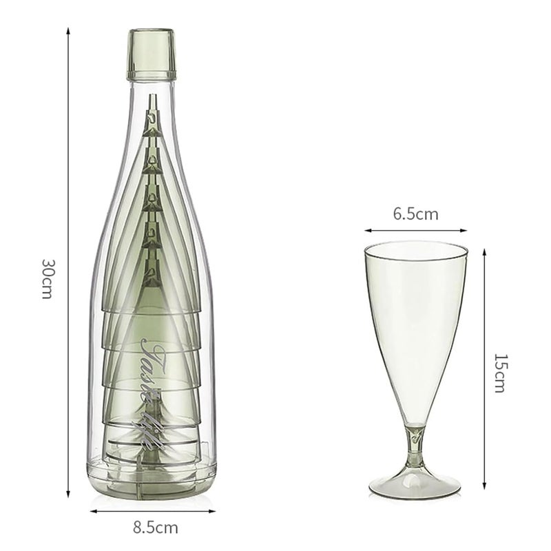 XIBO Plastic Wine Glass Set of 5 Portable Wine Glasses Camping Champagne Glasses Plastic Reusable Wine Glasses with Storage Bottle and Drip Tray Stackable and Removable Green - Image 2