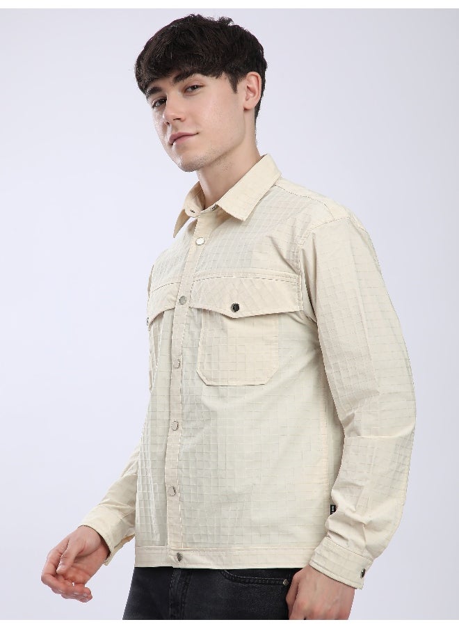 Off White Block Textured Shacket