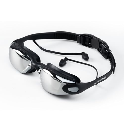 Solpro Glide Vision Unisex Adult Swimming Goggles for Women,Men,Boys,Girls,Athletes,Swimmers|2 in 1 with Built In Earplugs for Training,Competition in Pool,Beach,Water Sport,Activties(White/Blue) - Image 1
