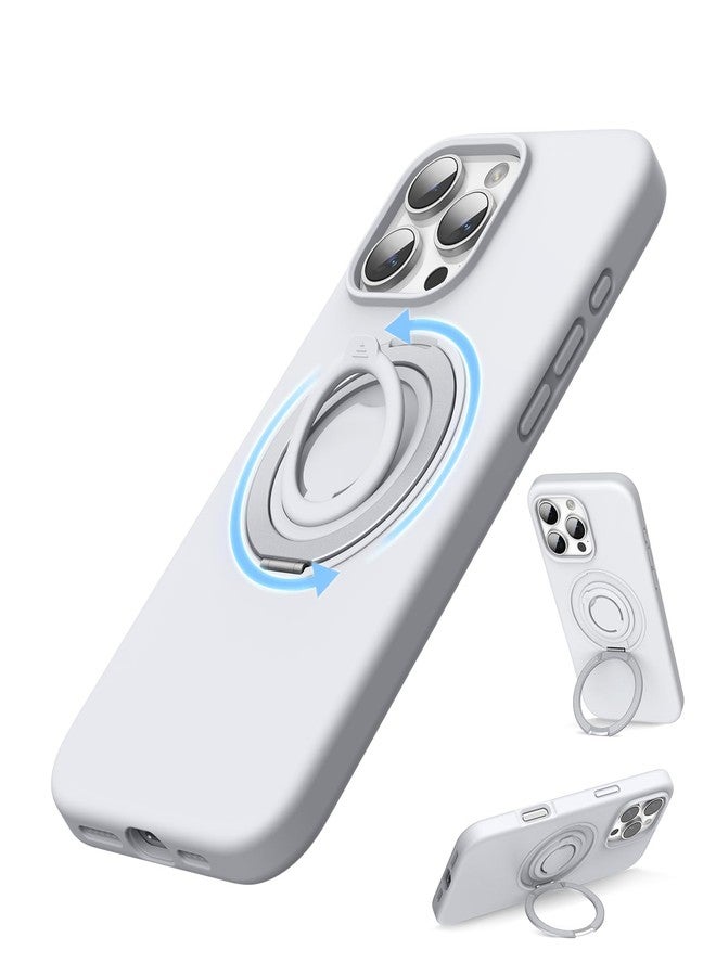 جراب SURPHY لهاتف iPhone 16 Pro Max مزود بحامل مغناطيسي دوار وحلقة سيليكون مانعة للانزلاق، متوافق مع MagSafe، جراب نحيف مقاوم للصدمات لهاتف iPhone 16 Pro Max مقاس 6.9 بوصة، لون أبيض تيتانيوم - Image 1