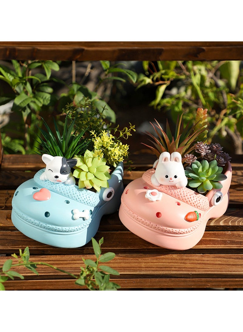 Generic Large Hole Shoes Resin Succulent Gardening Pot Container, Garden Creative Slippers Flower Pot Fun Potted Plant (Blue Cow) - Image 3