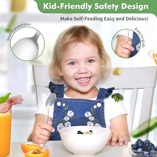 DRKIO Stainless Steel Toddler Spoons Set - 6 Pieces Kids Spoons Set Children Safe Food Grade Kids Silverware Small Spoon Metal Toddler Utensils Dishwasher Safe Mirror Polished - Image 3