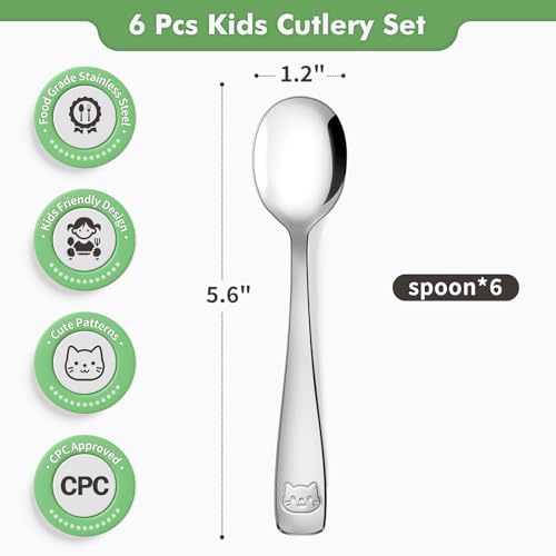 DRKIO Stainless Steel Toddler Spoons Set - 6 Pieces Kids Spoons Set Children Safe Food Grade Kids Silverware Small Spoon Metal Toddler Utensils Dishwasher Safe Mirror Polished - Image 2