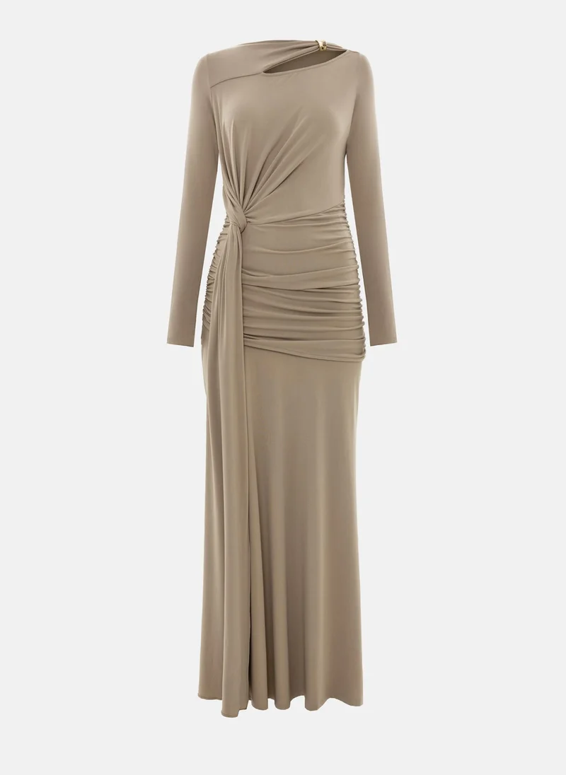 Lichi Maxi dress with metallic decoration on the shoulder