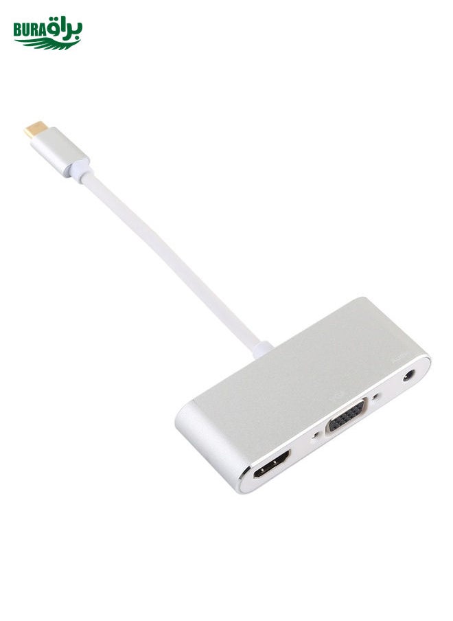 BURAQ USB 2.0 + Audio Port + VGA + HDMI to USB-C / Type-C HUB Adapter (Silver)  - Image 2