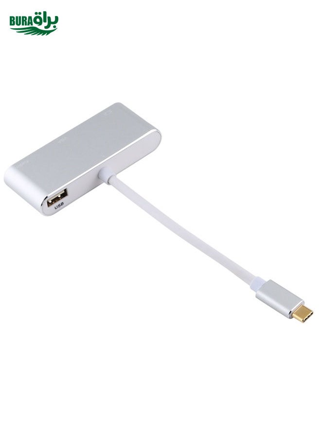 BURAQ USB 2.0 + Audio Port + VGA + HDMI to USB-C / Type-C HUB Adapter (Silver)  - Image 3