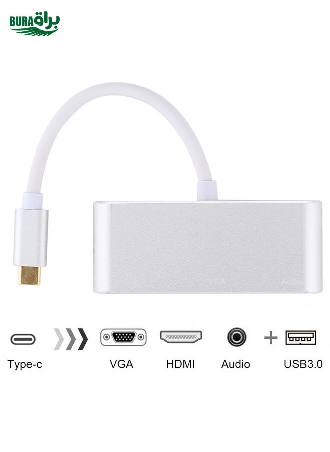 BURAQ USB 2.0 + Audio Port + VGA + HDMI to USB-C / Type-C HUB Adapter (Silver)  - Image 4