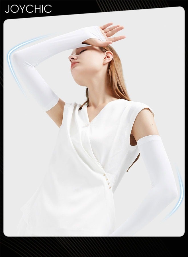 Joychic Summer Sunscreen Arm Sleeves for Women Outdoor Driving and Cycling Anti-ultraviolet Long Sunshade Ice Silk Breathable Arm Cover White - Image 1